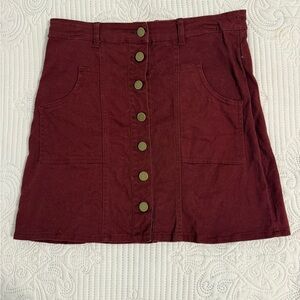 Women's Burgundy Button-Front Skirt